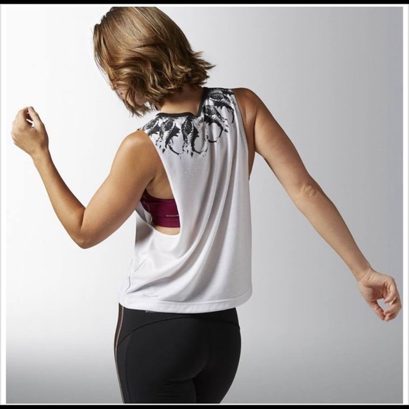 Reebok Cropped Muscle Tank- Cardio Fashion Snake Design White Small - Picture 2 of 4